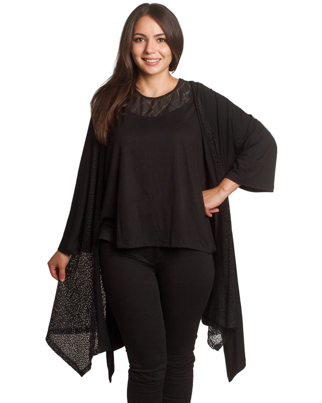 Κομψή μαύρη ζακέτα  άνετη γραμμή για μεγάλα μεγέθη