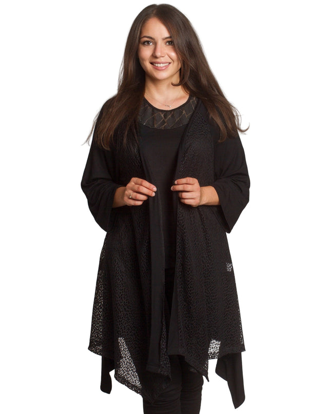 Κομψή μαύρη ζακέτα  άνετη γραμμή για μεγάλα μεγέθη