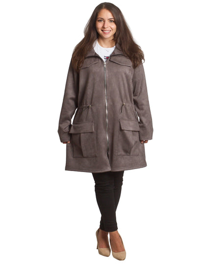 Γυναικεία γκρι παλτοζακέτα με τσέπες και κορδόνι στη μέση