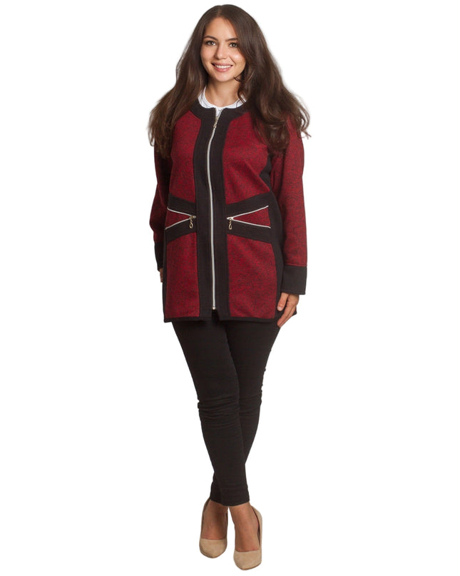 Ζακέτα μπορντό με φερμουάρ και διακοσμητικές τσέπες