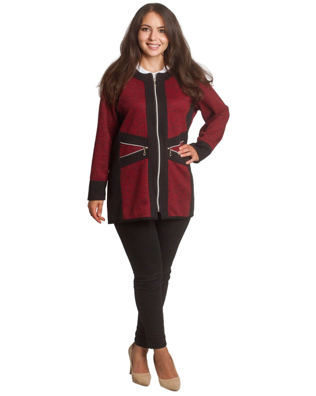 Ζακέτα μπορντό με φερμουάρ και διακοσμητικές τσέπες