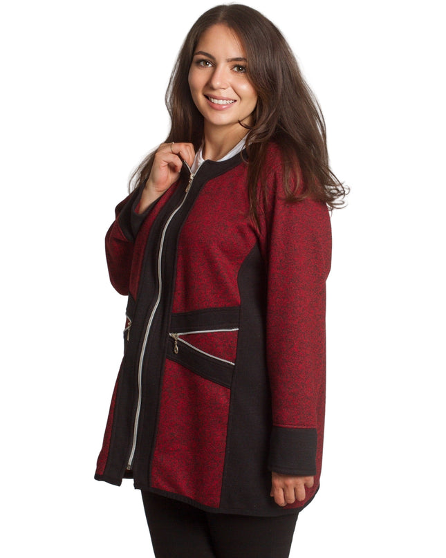 Ζακέτα μπορντό με φερμουάρ και διακοσμητικές τσέπες