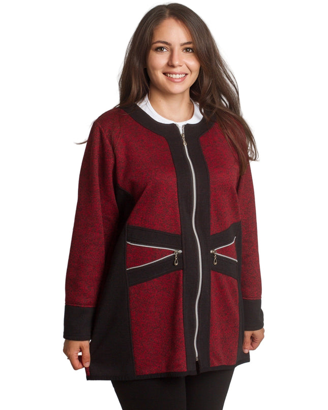 Ζακέτα μπορντό με φερμουάρ και διακοσμητικές τσέπες