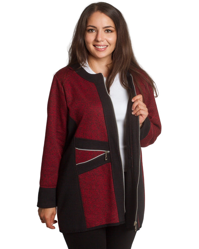 Ζακέτα μπορντό με φερμουάρ και διακοσμητικές τσέπες