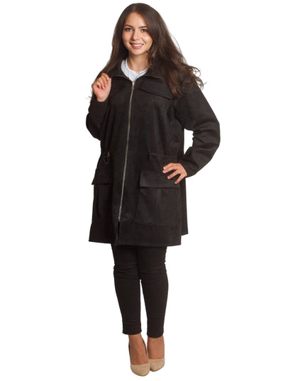 Μακρυά παλτοζακέτα με κορδόνι στη μέση - μαύρο