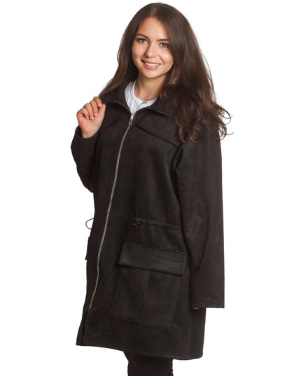 Μακρυά παλτοζακέτα με κορδόνι στη μέση - μαύρο