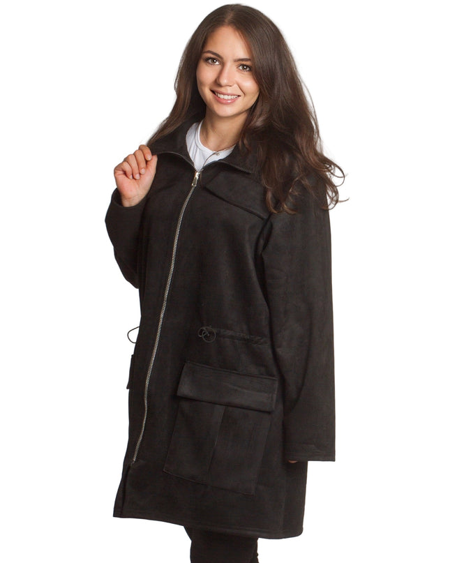 Μακρυά παλτοζακέτα με κορδόνι στη μέση - μαύρο