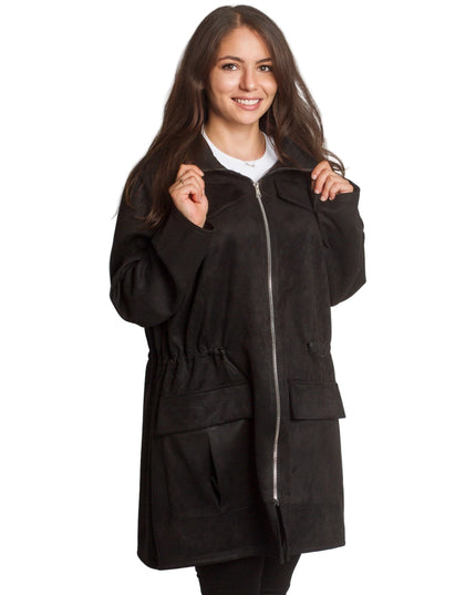 Μακρυά παλτοζακέτα με κορδόνι στη μέση - μαύρο