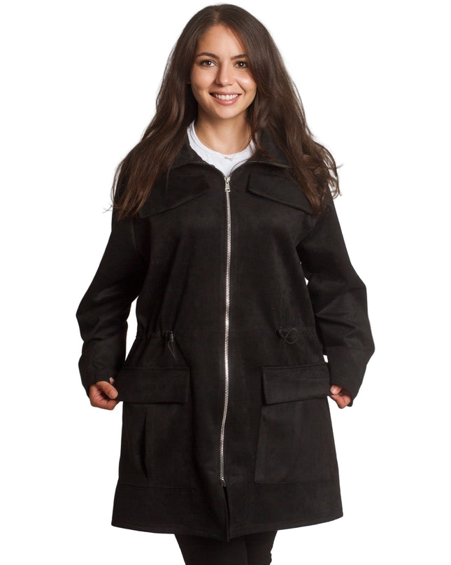 Μακρυά παλτοζακέτα με κορδόνι στη μέση - μαύρο