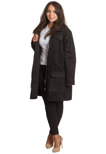 Μακρυά παλτοζακέτα με κορδόνι στη μέση - μαύρο