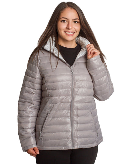 Διπλής όψης γυναικείο γκρι μπουφάν με κουκούλα