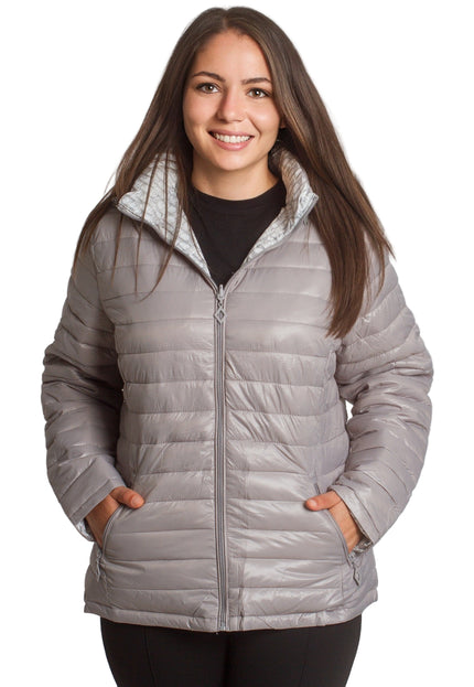 Διπλής όψης γυναικείο γκρι μπουφάν με κουκούλα