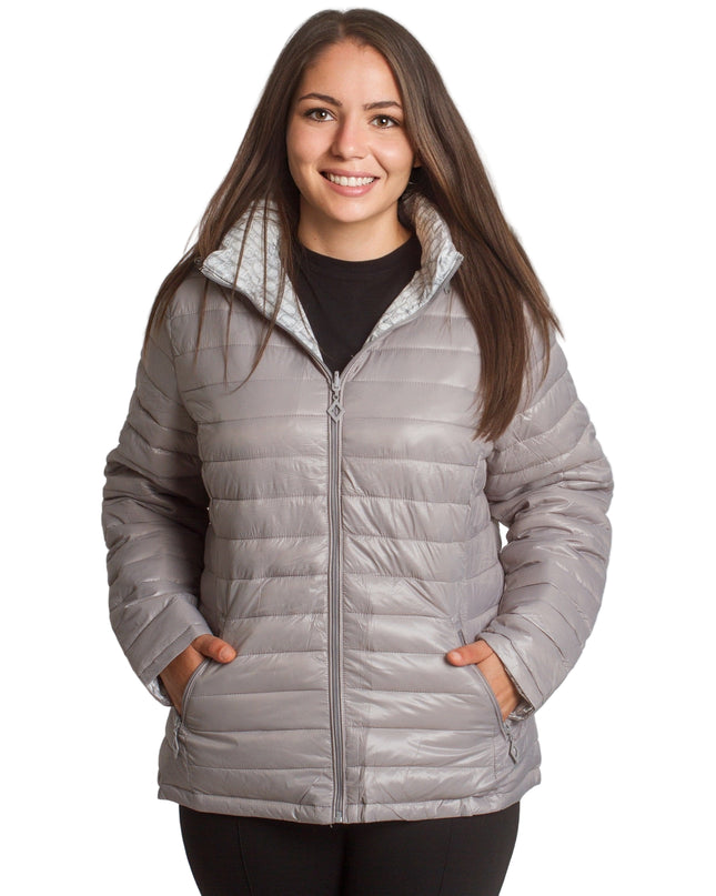 Διπλής όψης γυναικείο γκρι μπουφάν με κουκούλα