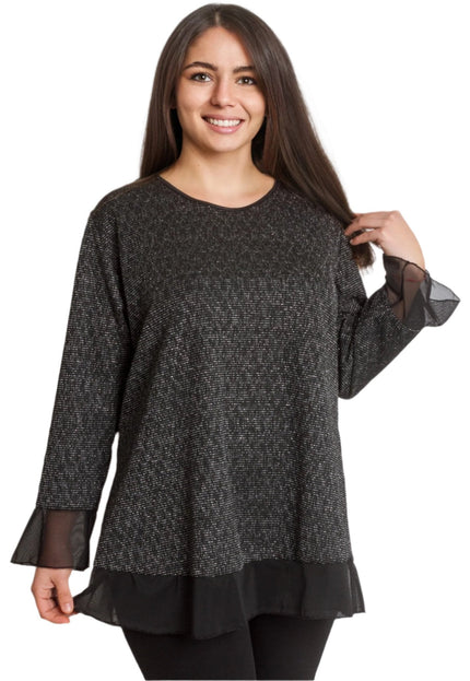 3XL 4XL Γυναικεία Τουνίκ με Τούλι σε Μαύρο
