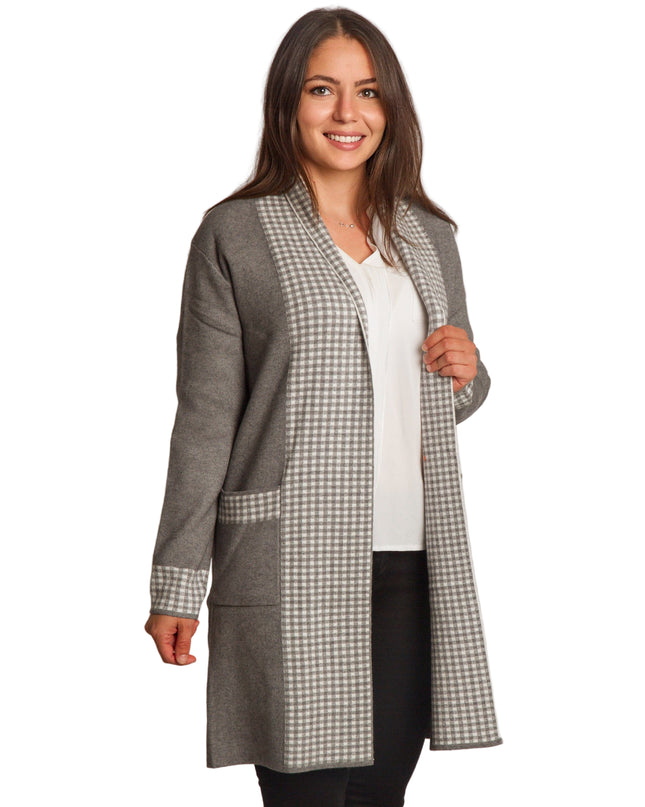 Γυναικεία ζακέτα σε γκρι χρώμα με καρό και τσέπες