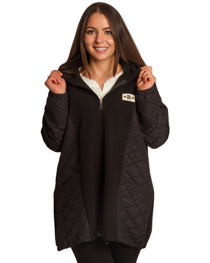 Μαύρο γυναικείο μπουφάν με φερμουάρ σε μεγάλα μεγέθη