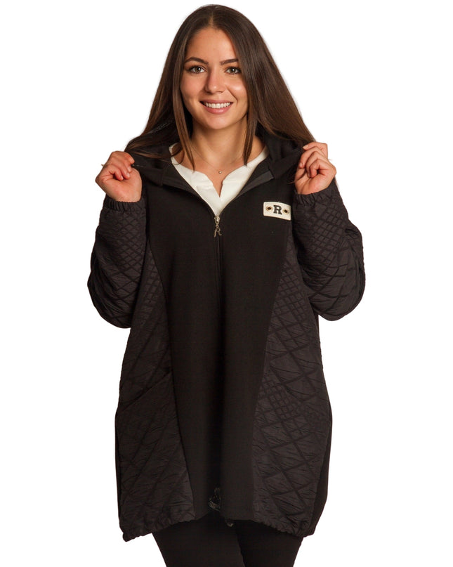 Μαύρο γυναικείο μπουφάν με φερμουάρ σε μεγάλα μεγέθη