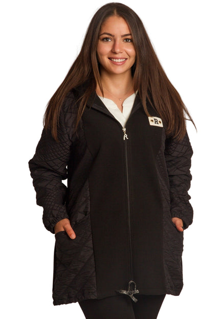 Μαύρο γυναικείο μπουφάν με φερμουάρ σε μεγάλα μεγέθη