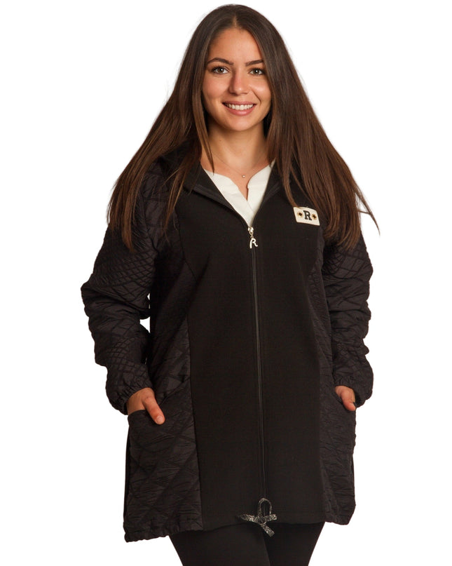 Μαύρο γυναικείο μπουφάν με φερμουάρ σε μεγάλα μεγέθη