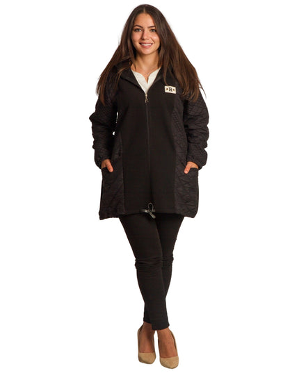 Μαύρο γυναικείο μπουφάν με φερμουάρ σε μεγάλα μεγέθη