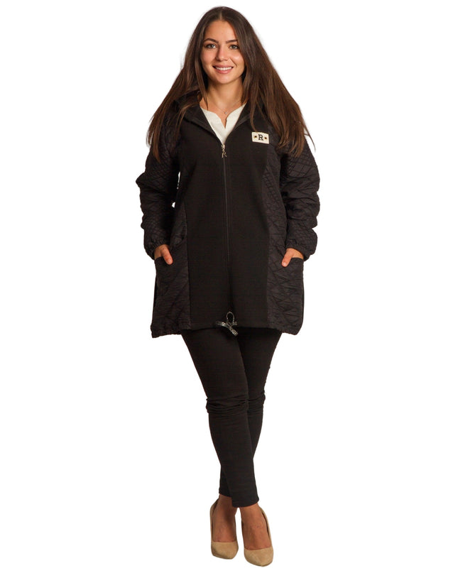 Μαύρο γυναικείο μπουφάν με φερμουάρ σε μεγάλα μεγέθη