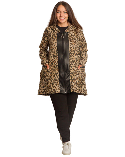 Γυναικεία ζακέτα σε μεγάλα μεγέθη με λεοπάρ λεπτομέρειες