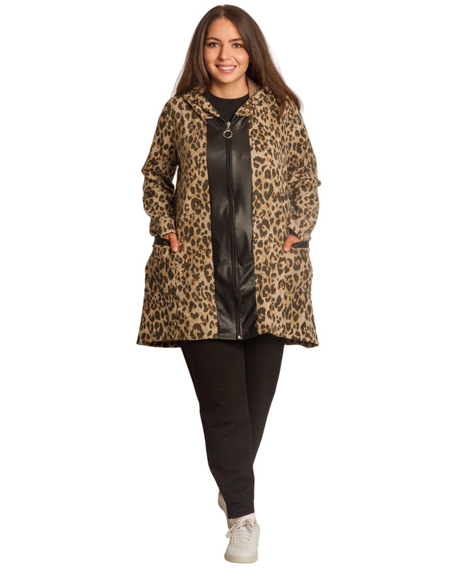 Γυναικεία ζακέτα σε μεγάλα μεγέθη με λεοπάρ λεπτομέρειες