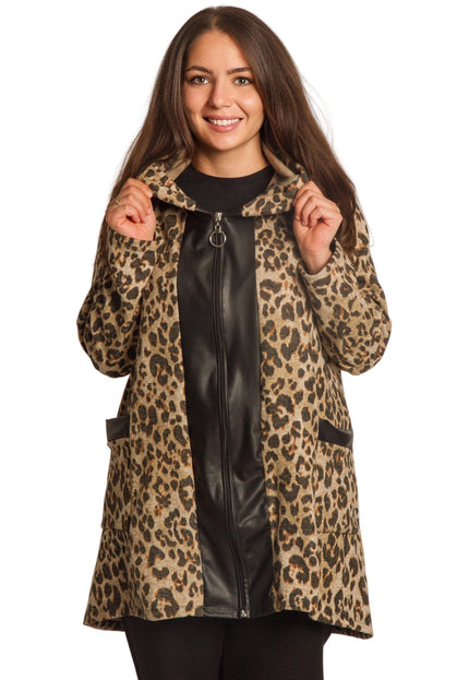 Γυναικεία ζακέτα σε μεγάλα μεγέθη με λεοπάρ λεπτομέρειες