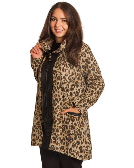 Γυναικεία ζακέτα σε μεγάλα μεγέθη με λεοπάρ λεπτομέρειες