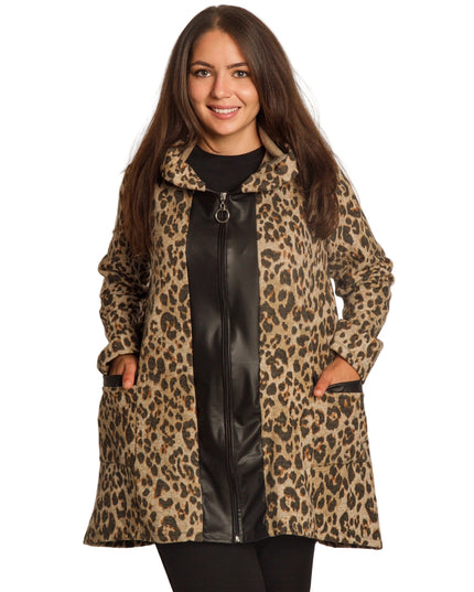 Γυναικεία ζακέτα σε μεγάλα μεγέθη με λεοπάρ λεπτομέρειες
