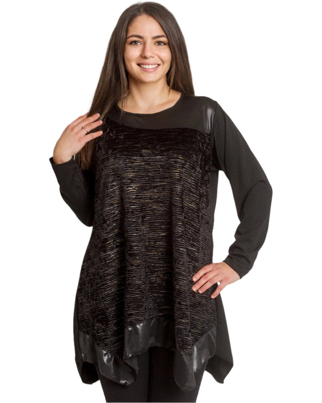 Μαύρη άνετη τουνίκ σε μεγάλα μεγέθη με στρογγυλή λαιμόκοψη