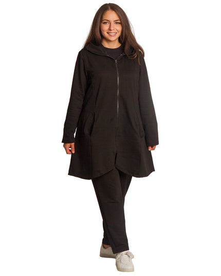 Μαύρη γυναικεία ζακέτα σε μεγάλα μεγέθη με κουκούλα