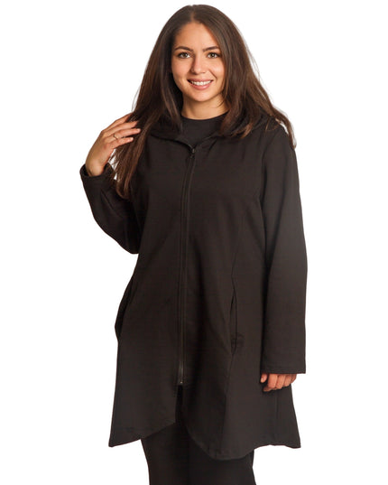 Μαύρη γυναικεία ζακέτα σε μεγάλα μεγέθη με κουκούλα