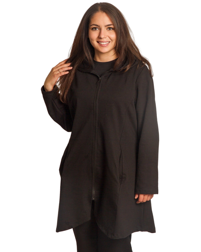 Μαύρη γυναικεία ζακέτα σε μεγάλα μεγέθη με κουκούλα