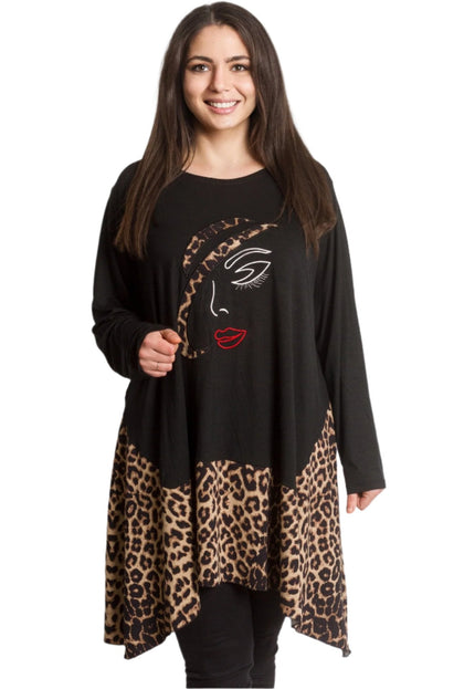 6XL-7XL Τουνίκ με Αρτ Κέντημα σε Λεοπάρ Ντιζάιν