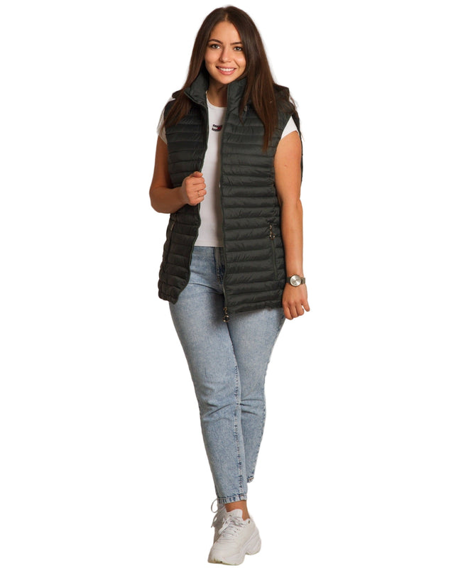 Γυναικείο πράσινο γιλέκο με ίσια γραμμή και φερμουάρ