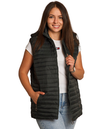 Γυναικείο πράσινο γιλέκο με ίσια γραμμή και φερμουάρ