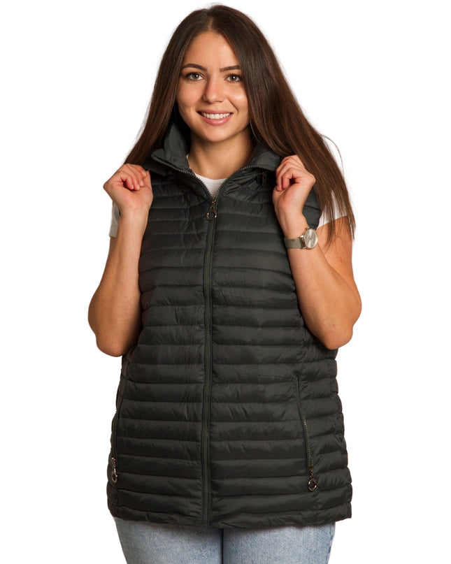 Γυναικείο πράσινο γιλέκο με ίσια γραμμή και φερμουάρ