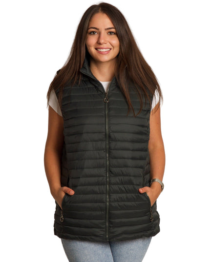 Γυναικείο πράσινο γιλέκο με ίσια γραμμή και φερμουάρ