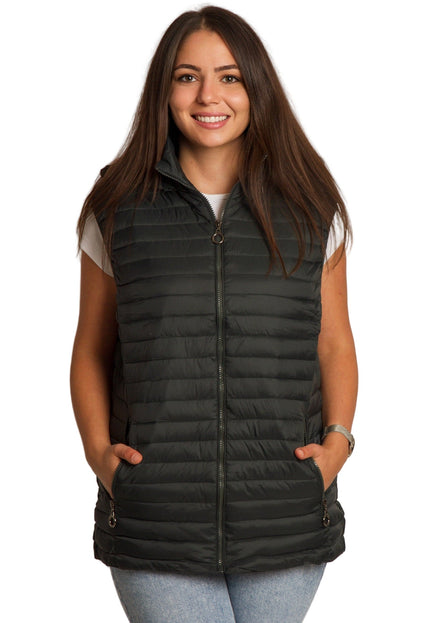 Γυναικείο πράσινο γιλέκο με ίσια γραμμή και φερμουάρ