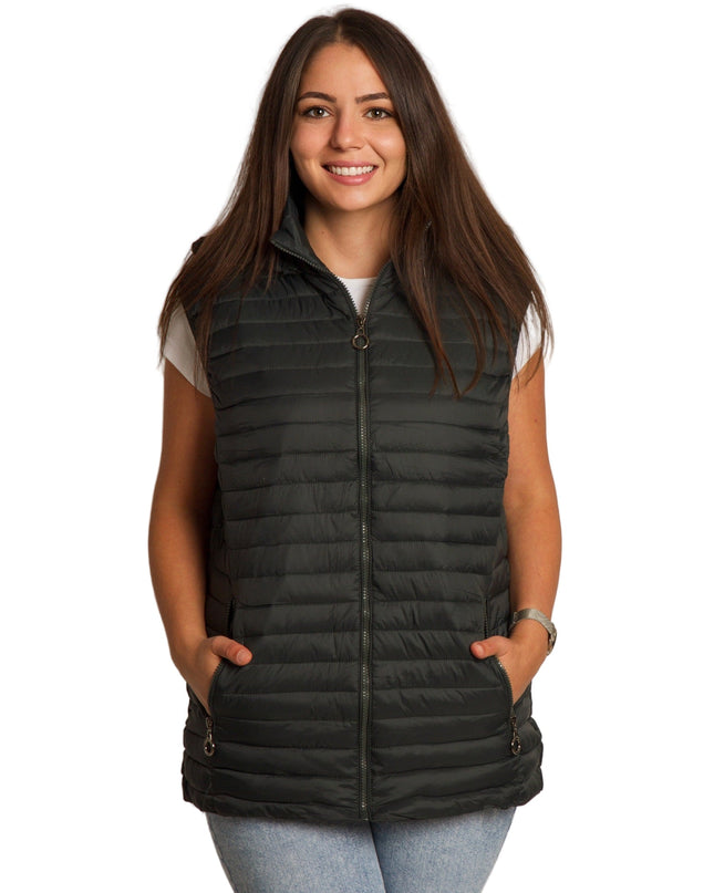 Γυναικείο πράσινο γιλέκο με ίσια γραμμή και φερμουάρ