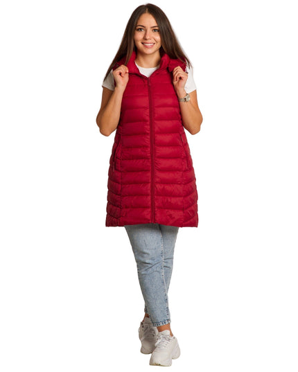 Κόκκινο γιλέκο με κουκούλα και τσέπες σε μεγάλα μεγέθη