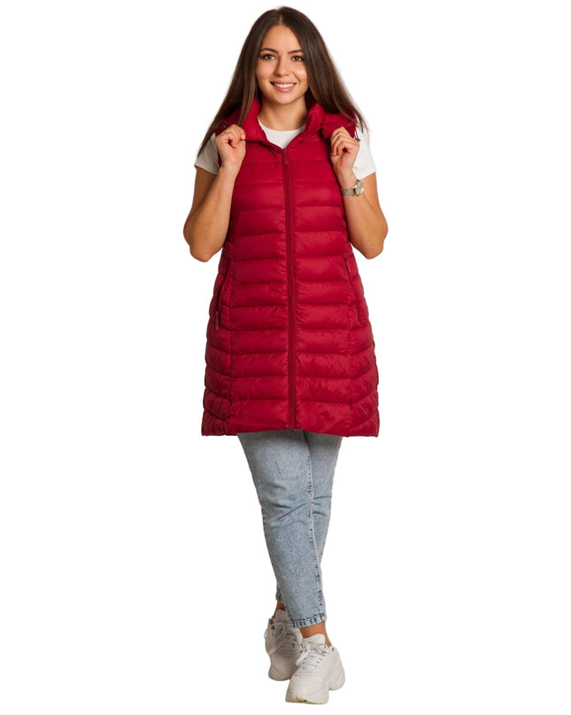 Κόκκινο γιλέκο με κουκούλα και τσέπες σε μεγάλα μεγέθη