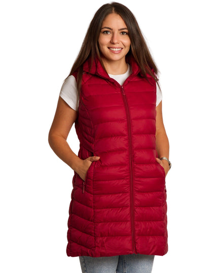 Κόκκινο γιλέκο με κουκούλα και τσέπες σε μεγάλα μεγέθη