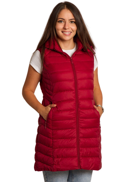 Κόκκινο γιλέκο με κουκούλα και τσέπες σε μεγάλα μεγέθη