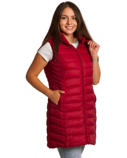 Κόκκινο γιλέκο με κουκούλα και τσέπες σε μεγάλα μεγέθη