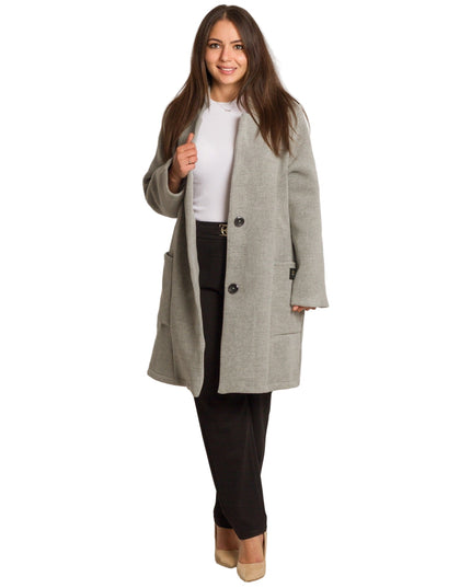 Ελαφρύ γκρι παλτό σε μεγάλα μεγέθη με εβαζέ γραμμή