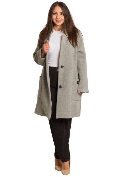 Ελαφρύ γκρι παλτό σε μεγάλα μεγέθη με εβαζέ γραμμή