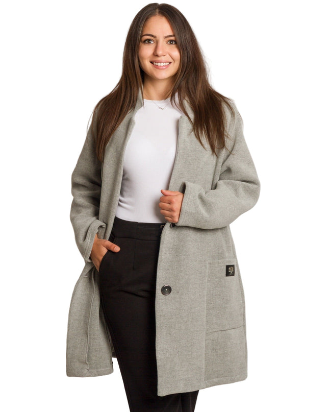 Ελαφρύ γκρι παλτό σε μεγάλα μεγέθη με εβαζέ γραμμή