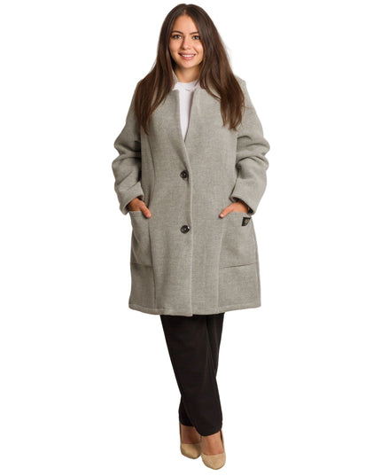 Ελαφρύ γκρι παλτό σε μεγάλα μεγέθη με εβαζέ γραμμή